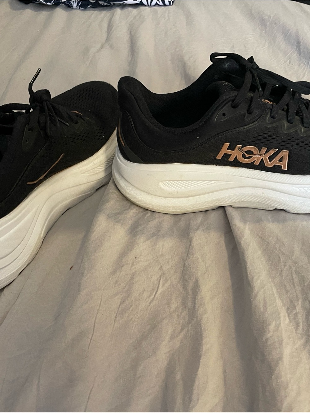 Hoka One One Black Sneakers with Rose Gold Logo